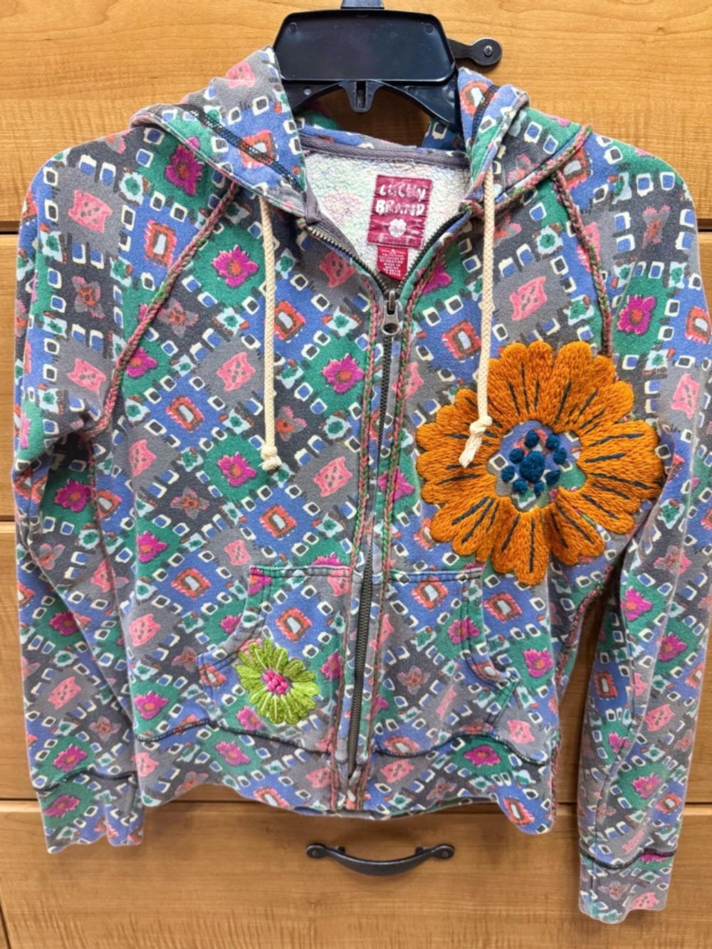 Lucky Brand Women’s Vintage Multicolor Zip Hoodie Embroidered Size S